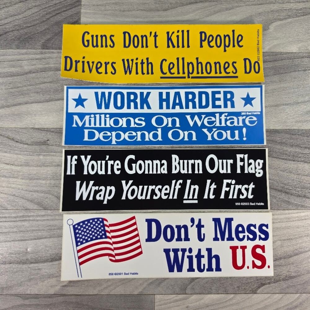 VTG Bad Habits Bumper Stickers Lot 4 Political USA Patriotic MAGA Novelty Decals